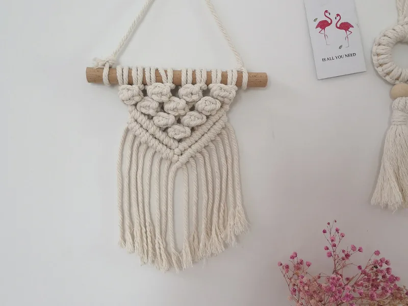 INS hand woven cotton tapestry Macrame Hanging Wall Decor Nordic Wall Art Cotton Rope Tapestry for children Living Room Bedroom