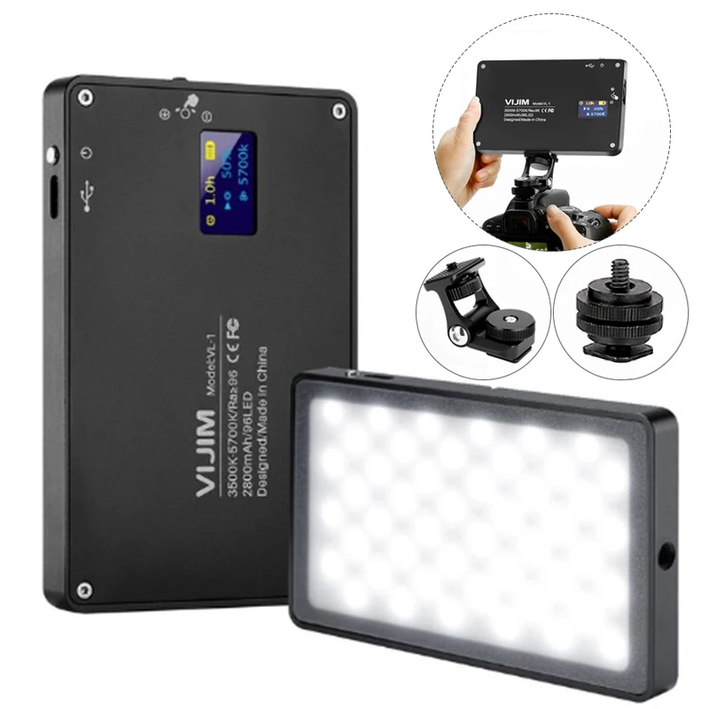  Ultra Thin Dimmable LED Video Light 96 Pcs CRI96 OLED Display with Battery On Camera DSLR Photograp - 32988596837