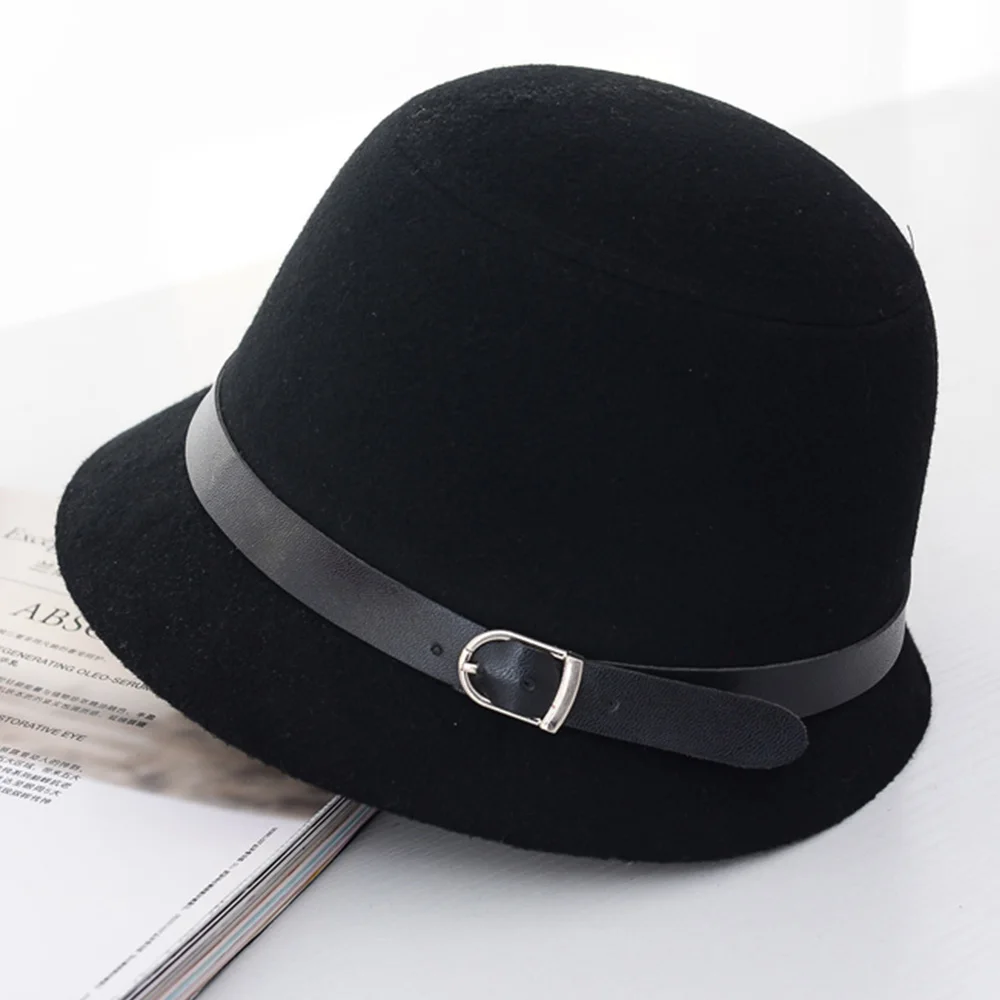 HL0007 Black Женские фетровые шапки, женская шапка, Шляпа Fedora Gorro, осенняя шляпа, зимняя теплая шапка s, женские модные шапки, верхняя шляпа для девочек, шляпы Fedora, шерсть - Цвет: HL0007 Black