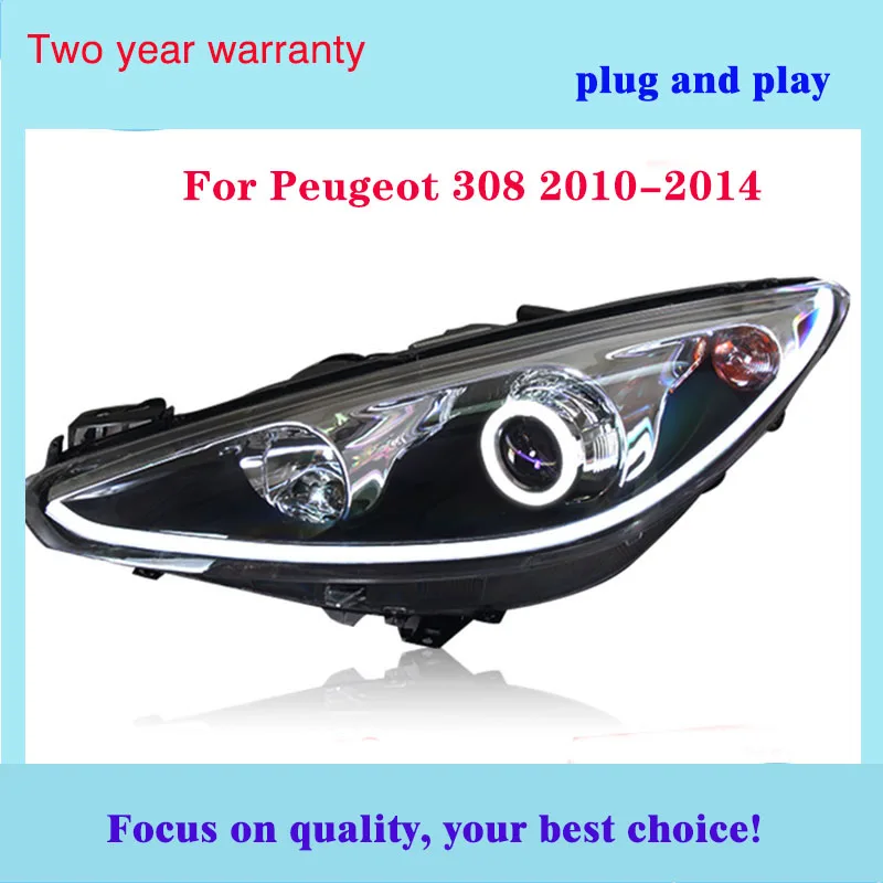 Светодиодный светильник на голову для peugeot 308 2010- светодиодный головной светильник s для peugeot 308 Головной фонарь Angel eye светодиодный передний светильник Биксеноновая линза ксенон H