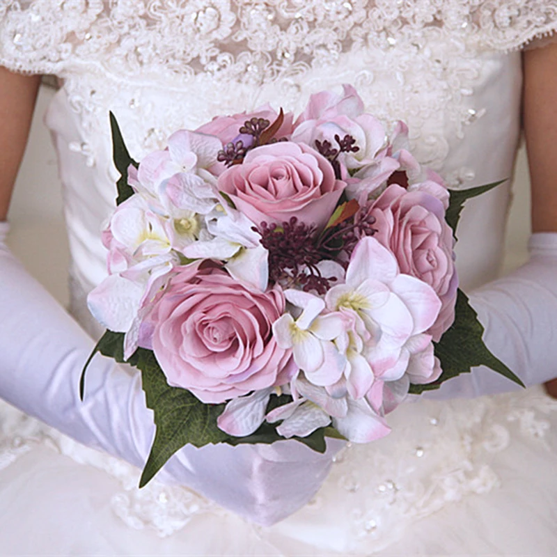 New Artificial Rose Flower Bouquet Floral Desktop Bridal Hydrangea Wedding Decor