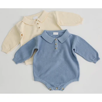 

Long sleeve romper newborn baby boys clothing set Vintage Turn down collar jumpsuit infant kids bodysuit toddler baby outfits