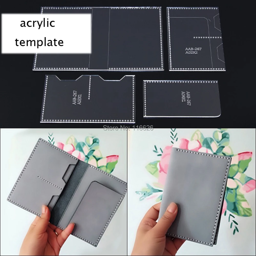 DIY Кожа ремесло паспорт держатель для карт акриловый Шаблон трафарет шаблон
