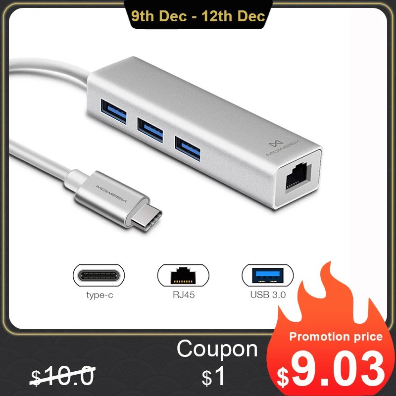 

USB 3.0 HUB Type c to Ethernet Network Adapter 1000 Mbps RJ45 usb-c with 3 usb 3.0 Ports usb splitter for MacBook Pro