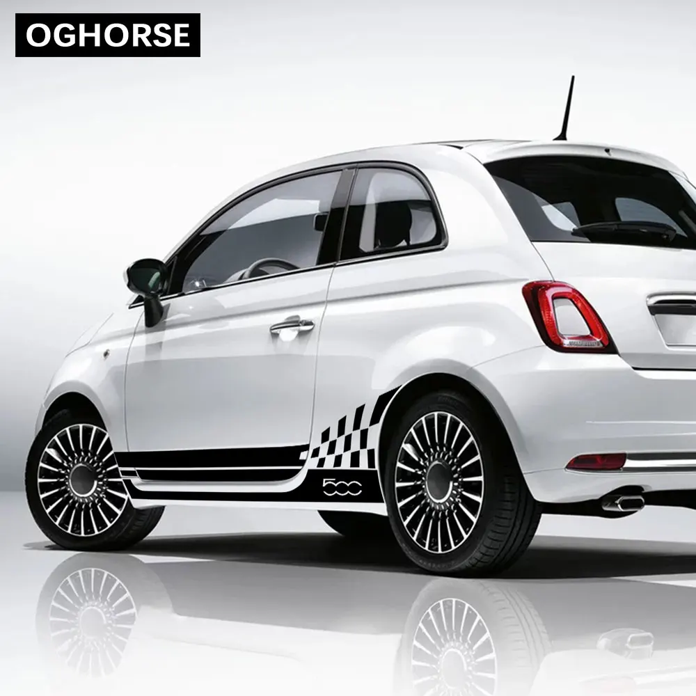 2 шт., наклейка Abarth С Боковыми полосками на дверь, гоночная решетка, автомобильный Стайлинг, украшение кузова, наклейка для Fiat 500 Bravo, аксессуары Palio