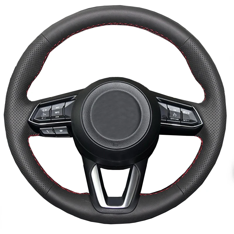 Черный чехол из натуральной кожи ручной работы с оплеткой на руль для Mazda CX-3 CX3 CX-5 CX5 автомобильные аксессуары - Название цвета: Red thread