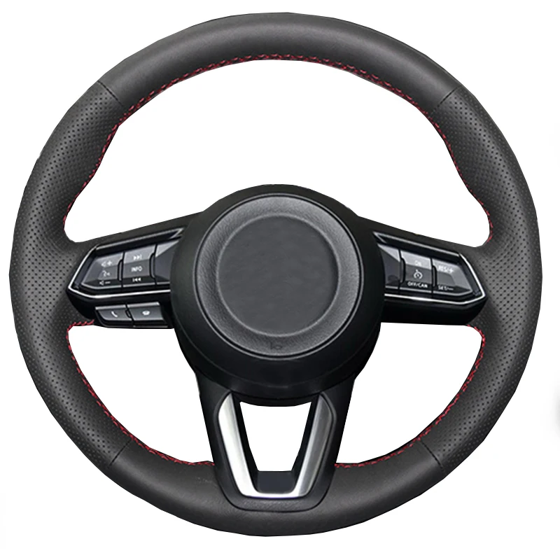 Red thread Черный чехол из натуральной кожи ручной работы с оплеткой на руль для Mazda CX-3 CX3 CX-5 CX5 автомобильные аксессуары - Название цвета: Red thread