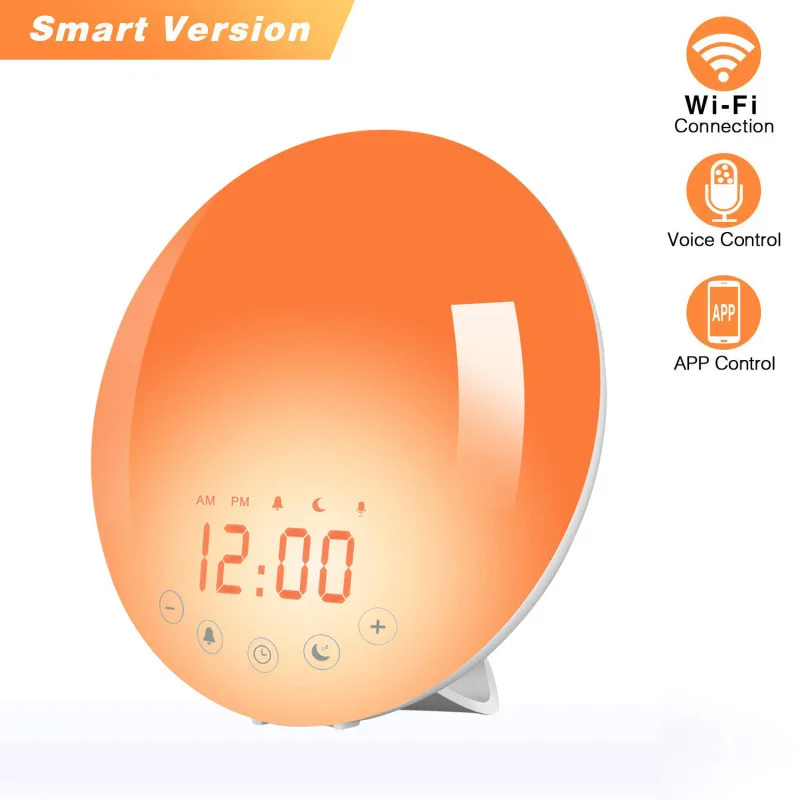 

Wifi Smart Wake Up Light Alarm Clock Radio Alexa Voice Colorful Color Change Sleep Aid Led Light With Sunrise Sunset Alarm Clock