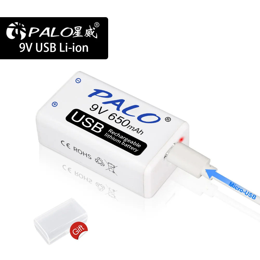 

PALO 9v usb rechargeable battery lithium 6f22 9V li-ion batteries for multimeter Smoke alarm metal detector etc batteries