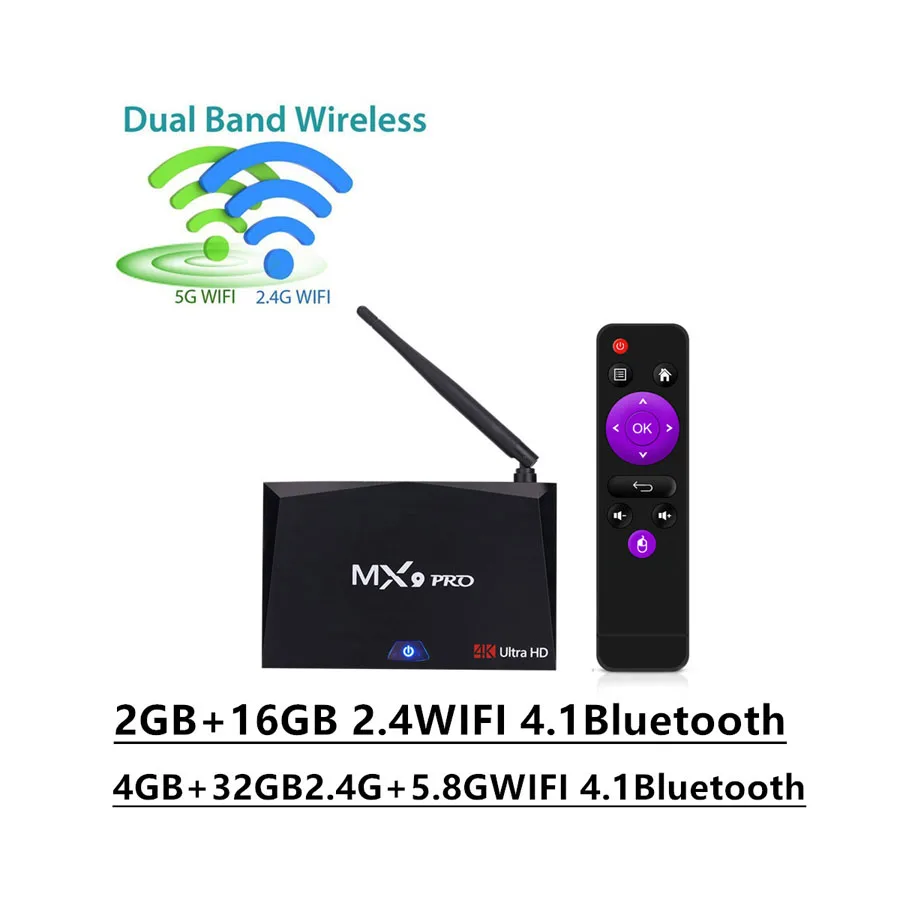 MX9 Pro Smart Android 7.1 TV Box 4GB RAM 32GB ROM RK3328 Quad Core 2.4G/5G Dual WiFi BT4.1 MINI PC H.265 VP9 HDR 4K Media Player