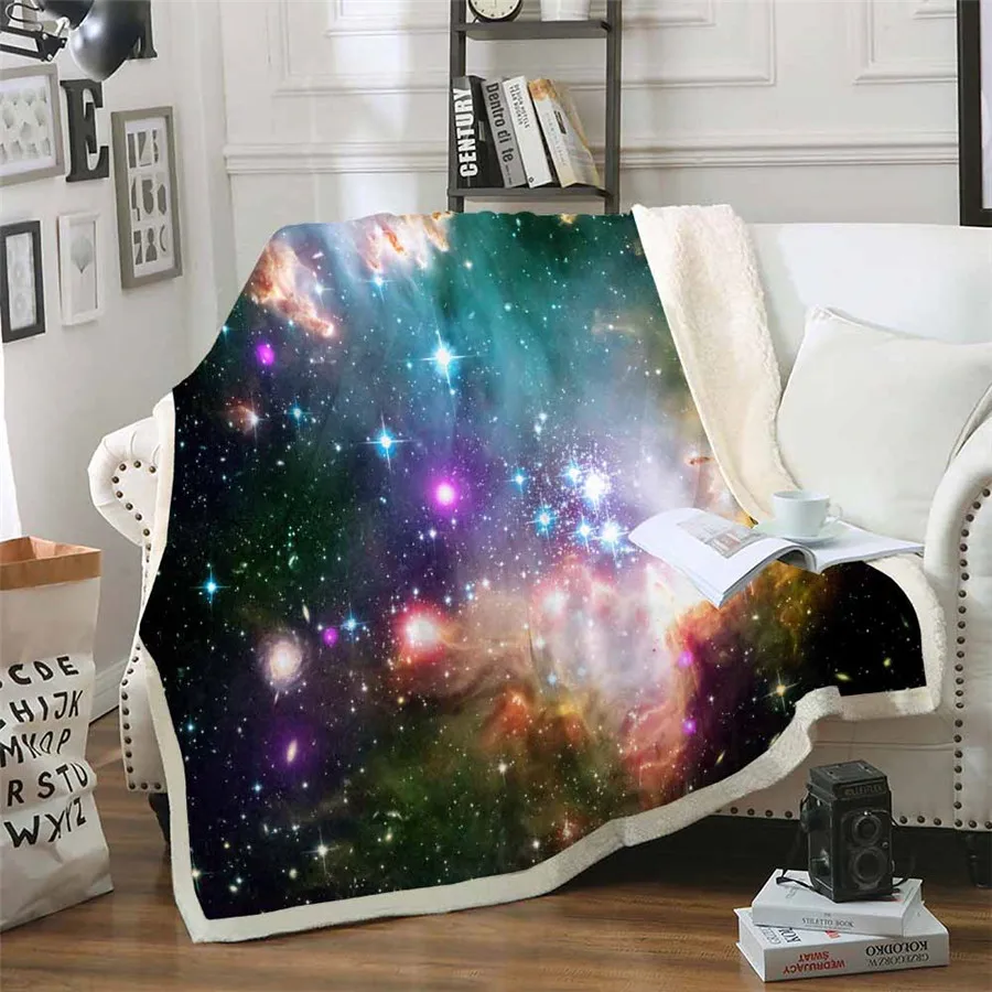 HELENGILI Galaxy Звездное небо шерпа одеяло девчачье цветочное покрывало бархатное плюшевое мягкое удобное домашнее кемпинговое покрывало для полета на самолете