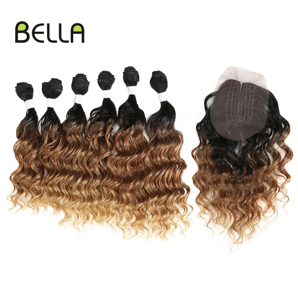 Resistente ao Calor Fibra de Cabelo Extensão para as Mulheres Bella Kinky Cabelo Encaracolado Tecer Sintético Pacotes 7 Unidades – Pacote 3 Cores 1b Loira Vermelho