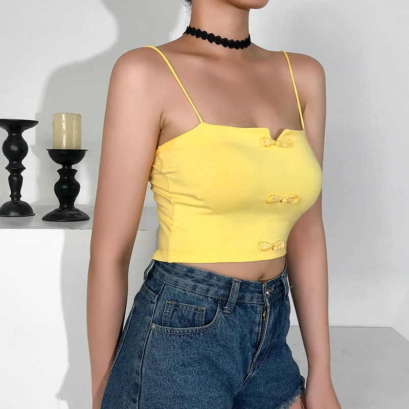 Rapcopter Sleevelesss женский однотонный Повседневный укороченный кроп-топ с открытой спиной Harajuku Летняя мода Camis Дамский китайский стиль хлопок облегающий Топ