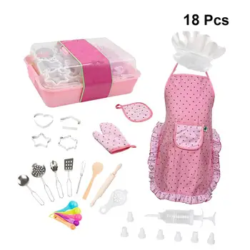 

18Pcs Kitchen Toys Simulation Cake Model Tools Cookie Making Accessories With Chef Hat Children Toys For Kids Baking Party