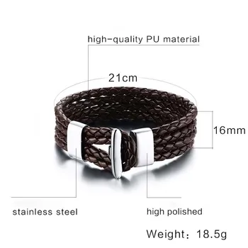 

FXM LK44 stainless steel bangle hot sell popular bracelet man single steel brown leather material bracelet 18cm