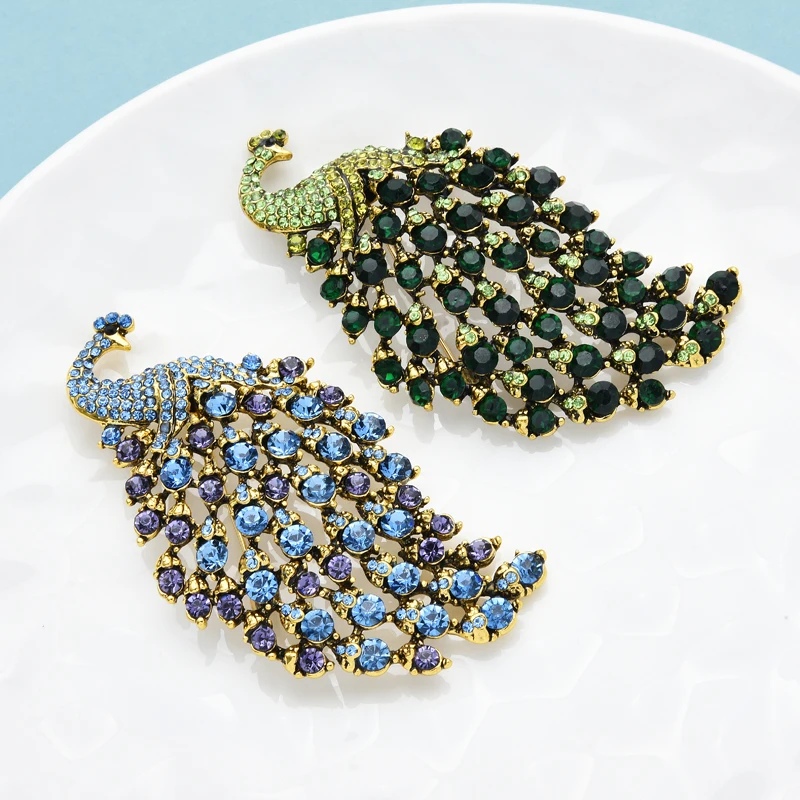 Animal Brooch Wuli&baby Peacock Brooches Women Rhinestone 4-color Beauty Bird Party Office Brooch Pin Gifts