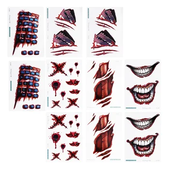 

10 Sheets Horrible Scar Decals Bloddy Spoof Stickers for Halloween Cosplay