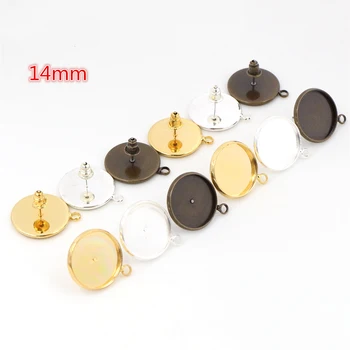 

14mm 10pcs/Lot Two Style 3 Colors Plated Earring Studs,Earrings Blank/Base,Fit 14mm Glass Cabochons,earring setting