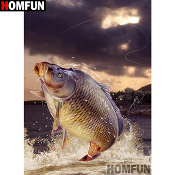 

HOMFUN Full Square/Round Drill 5D DIY Diamond Painting "Fishing lake animal" Embroidery Cross Stitch 5D Home Decor Gift A30055