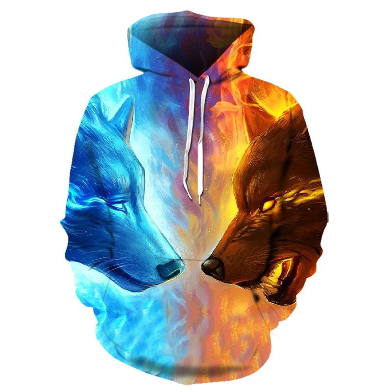

New Personality Men's Hoodie Wolf Pattern 3d Men's Boy Hoodie Sweatshirt Fashion Street Boy Fall/winter Pullover Sweatshirt