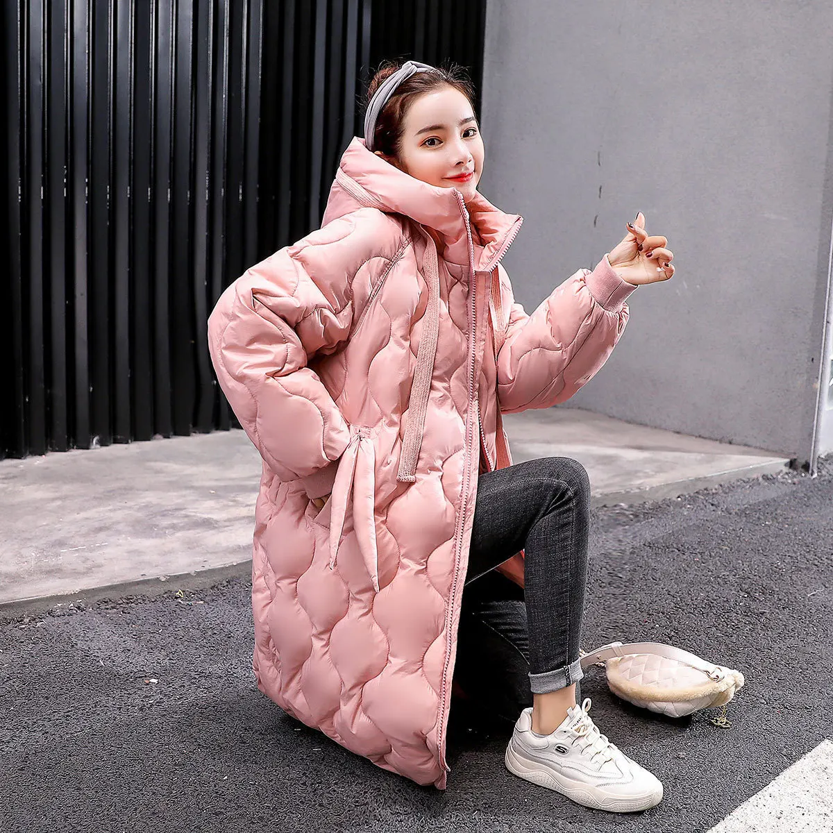 

Cotton-padded Clothes 2019 Winter Trend Simple Hooded Slim Fit Slimming Versatile Long Sleeve Mid-length