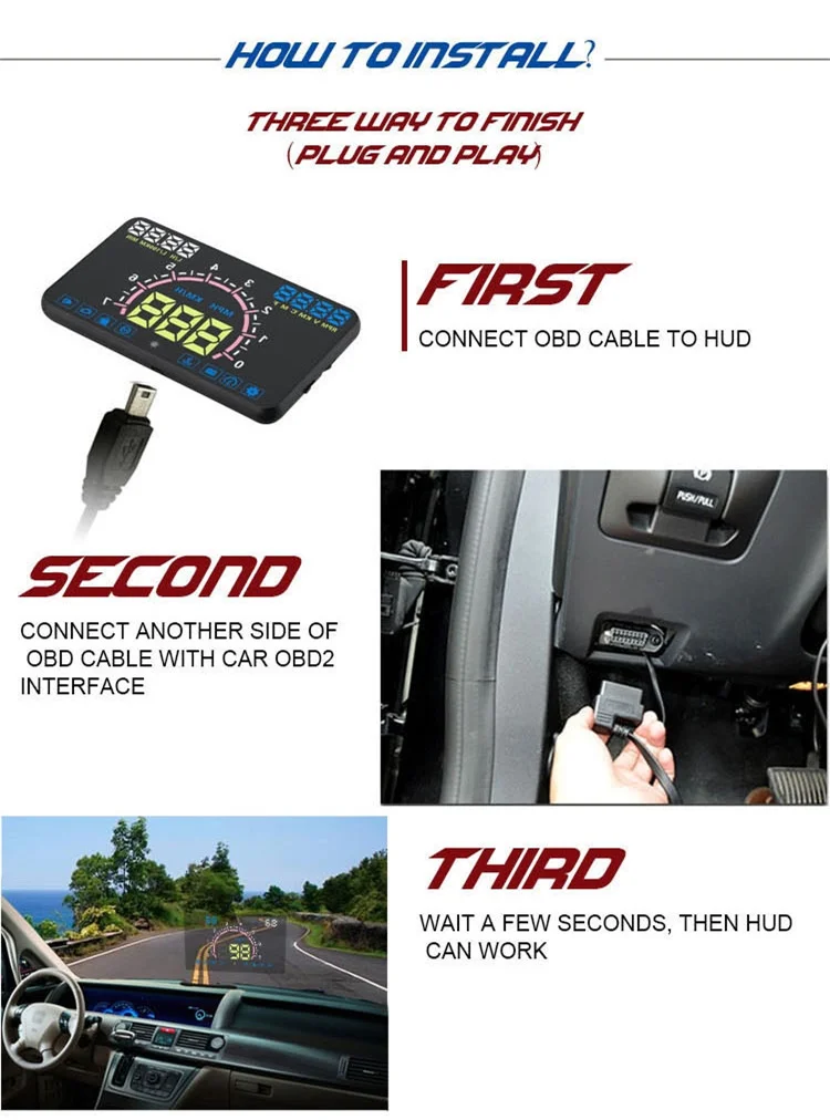 Автомобильный дисплей OBD2 HUD 5," проектор лобового стекла OBD сканер скорости топлива Предупреждение сигнал тревоги данные диагностический инструмент