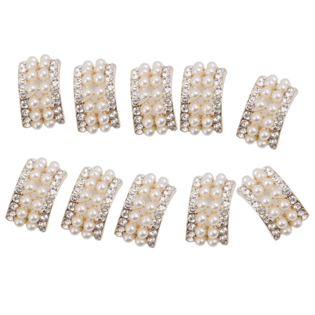 10 pcs Gold Crystal Rhinestone Pearl Button Brooch For Hair Bow Bouquet Decor