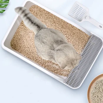 

Large Space Pet Cat Litter Box Splash Resistance Semi-Enclosed Deodorant Cat Toilet Pan With Shovel For Pet Cats Small Dogs