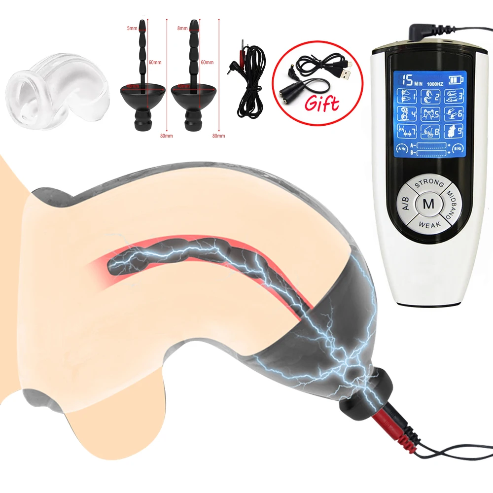 BDSM Strong Electro Shock Chastity Cage Cock Ring Penis Stimulator Urethral Plug Dilator E-Stim Male Masturbator Medical Sex Toy electro sex toys electric sex toys