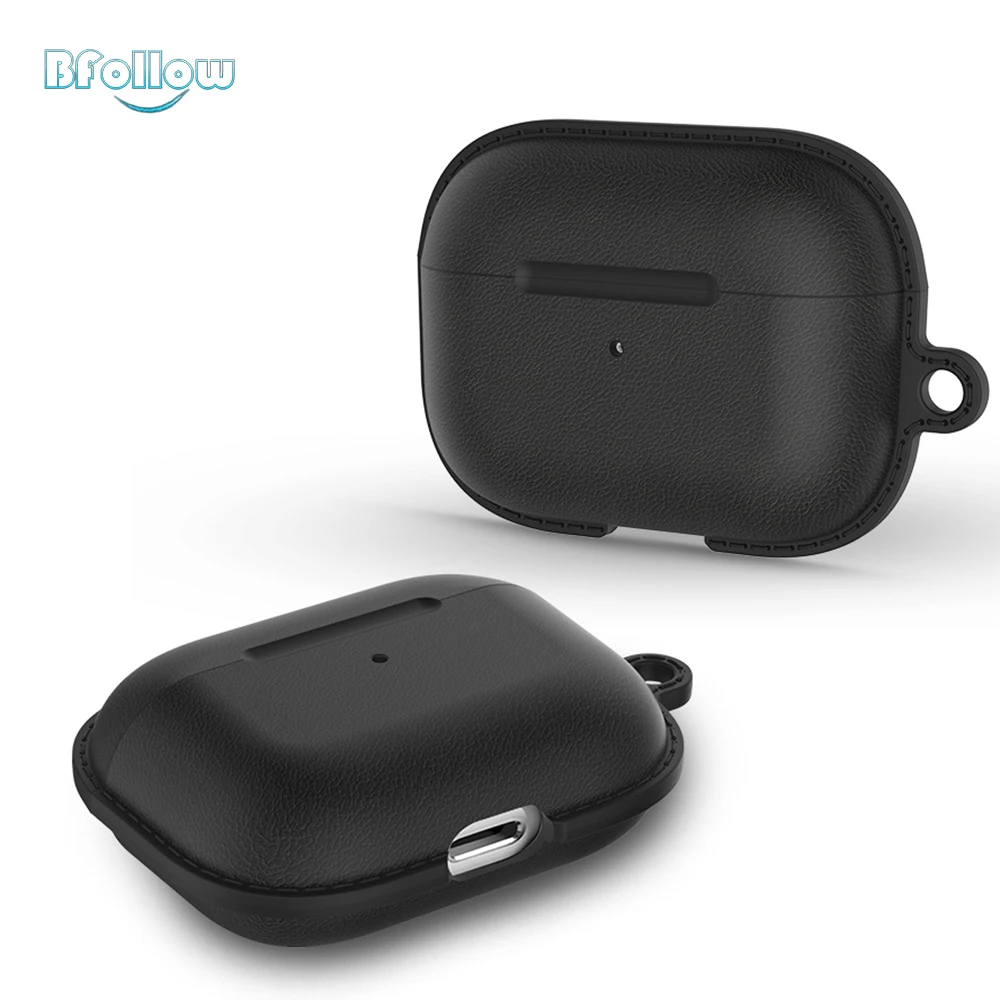 

BFOLLOW Leather Stripe Hard PC Case For Apple AirPods Pro 2019 Protective Cover Shockproof With Keychain