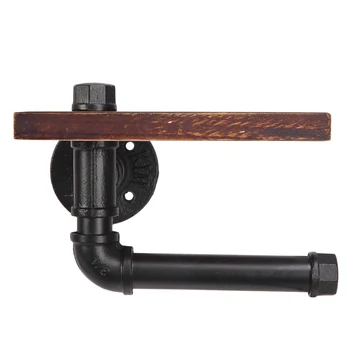 

Black Cast Iron Wood Combined Bathroom Toilet Paper Holder Black HFing