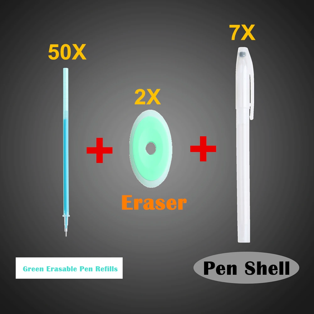 59PCS Erasable Pen Refill Set Pen Shell Washable Handle 0.5mm 7colors ink Erasable Pens Refill Rod For School Office - Цвет: 59PCS Green