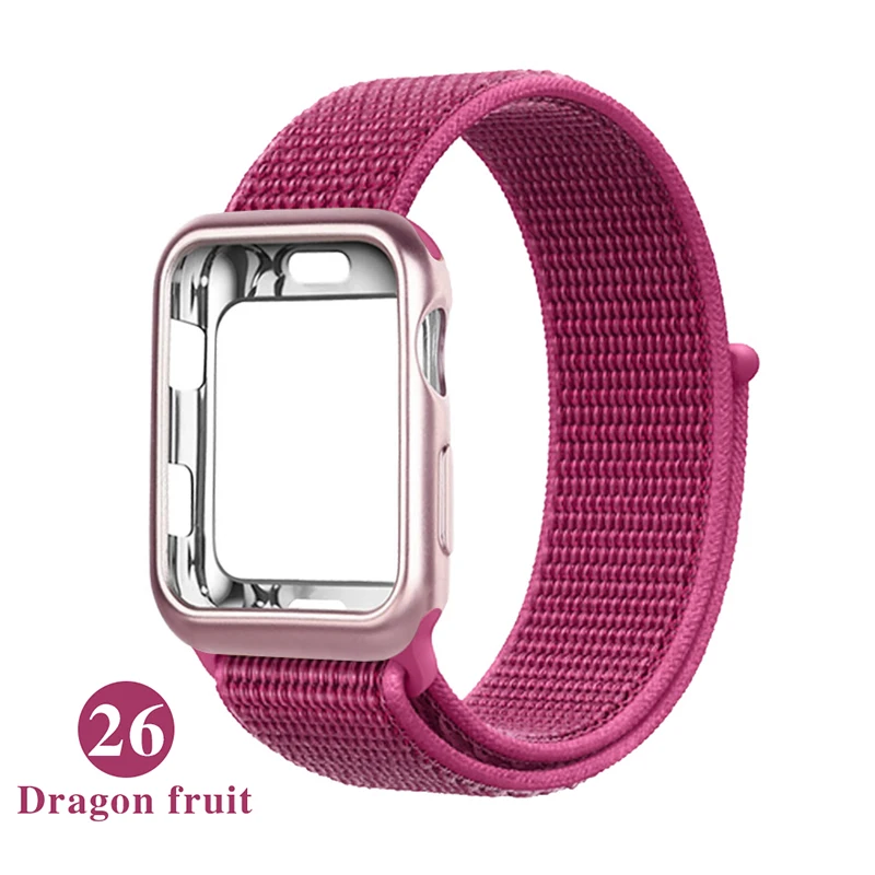 Нейлоновый ремешок+ Мягкий силиконовый чехол для Apple Watch 4 5 3 44 мм/40 мм спортивный ремешок iwatch 54321 42 мм 38 мм ремешок для часов correa pulseira - Цвет ремешка: Dragon fruit