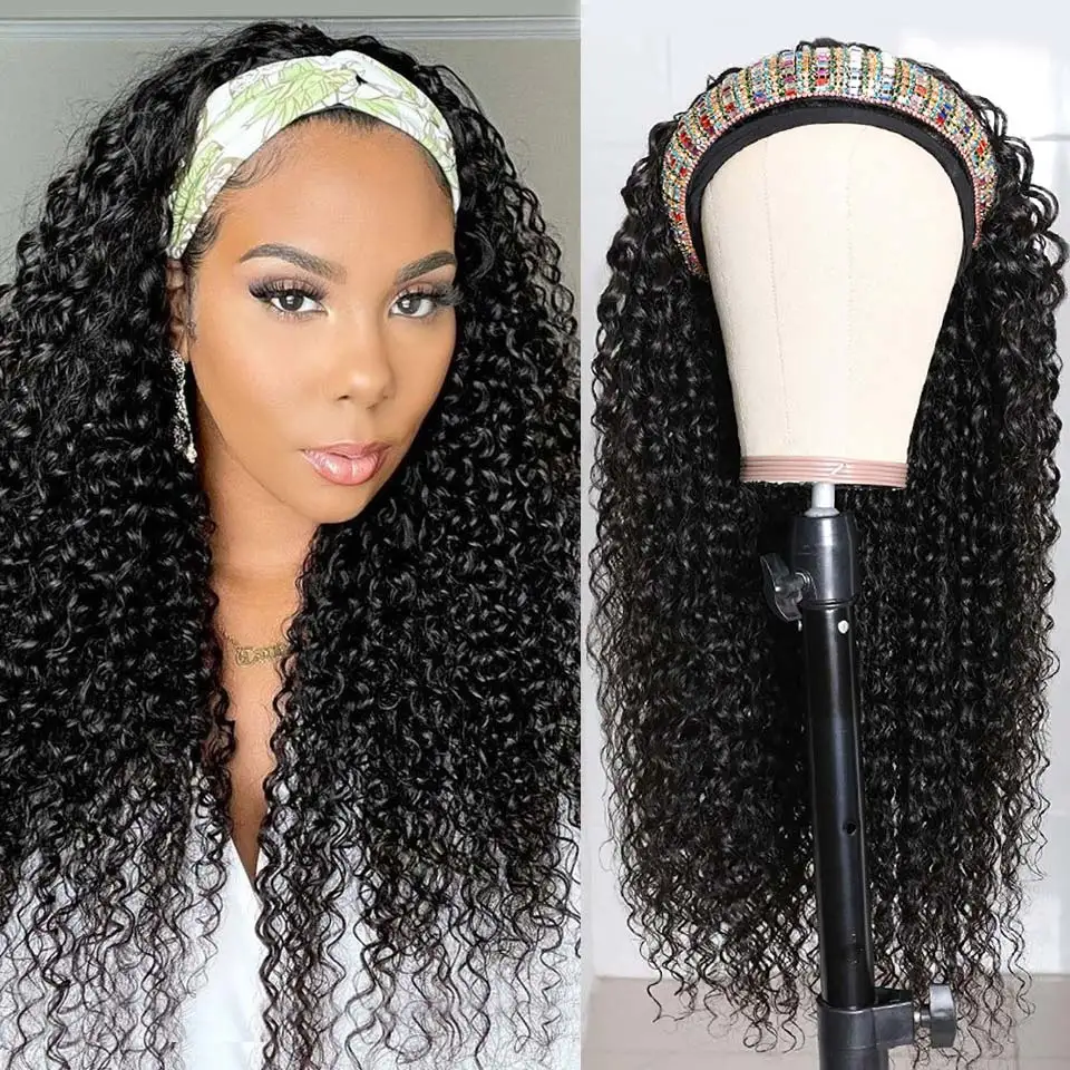 Headband Wig Curly Human Hair Wigs for Black Women Brazilian Kinky Natural Scarf No Gluelees Remy |