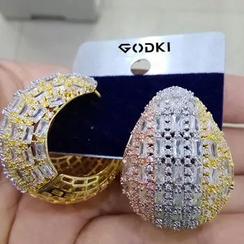 

GODKI Luxury "C" Circle Full Micro Cubic Zirconia Party Wedding Saudi Arabic Dubai 3 Tone Interval Earrings For Women Jewelry