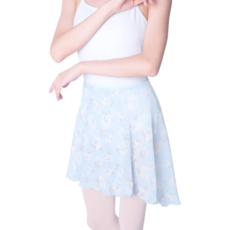 Women Skirts Thin Light Beautiful Dance Ballet Skirt Flowers Pattern Elegant Women Costume Puffy Chiffon Midi Skirt Yellow Blue