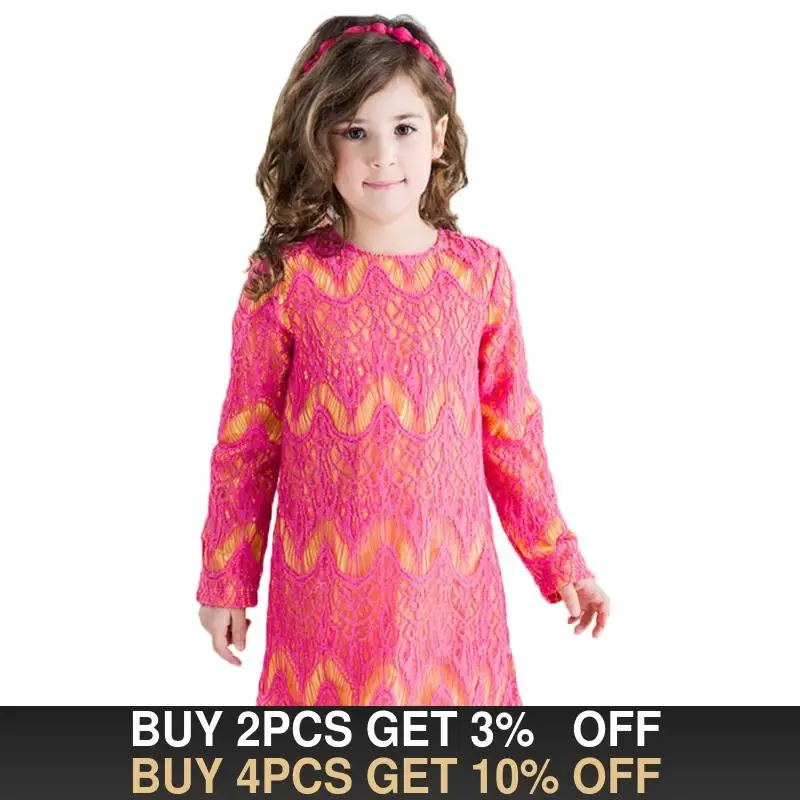 Повседневное платье для девочек Новинка осени 2019 стильное ажурное маленьких