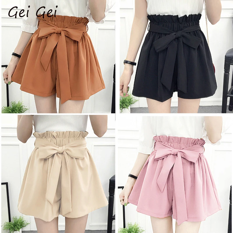 

Women 2020 Summer Casual Shorts Student Slim Fit Bandwidth Loose High Waist Bow Wide Leg Beach Plus Size Mini Shorts For Ladies