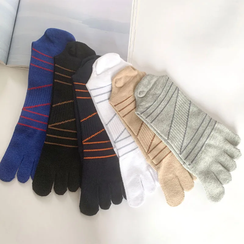 5 Pairs Combed Cotton Compression Toe Socks for Men Boys Japanese Style Long Tube Fashion Sport Bike Cycling Run 5 Finger Socks
