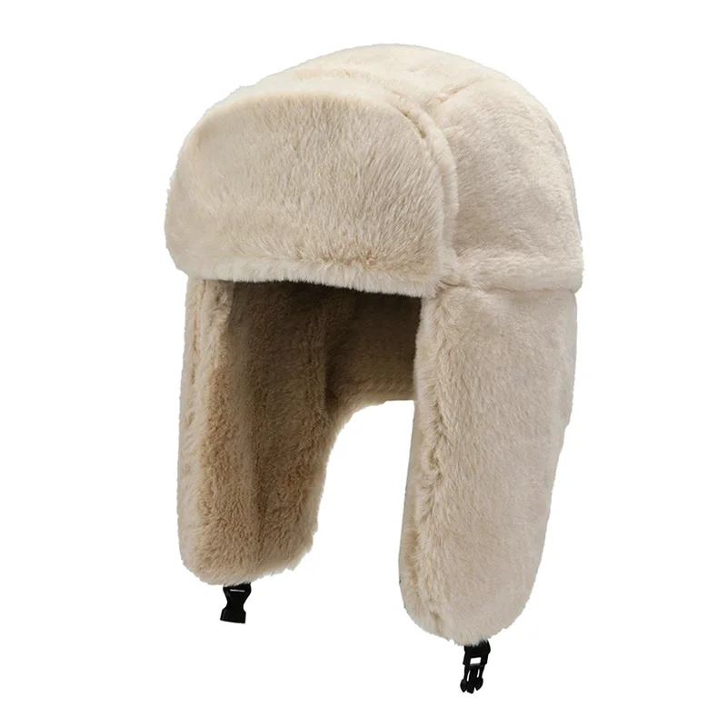 brown leather bomber hat Fashion Women Winter Warm Faux Fur Bomber Hats Black White Solid Color Thicken Earflap Caps Autumn Winter Ear Protect Ski Hat best men's bomber hats