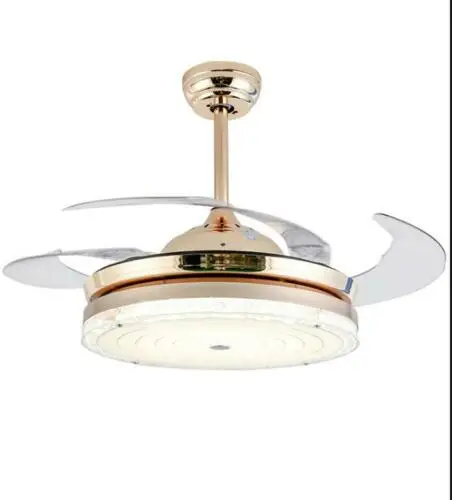 42" Led Invisible Ceiling Fans with Light Decorative Retractable Blade Modern Folding Fan Lamp Remote Control Hanging Lights Hom