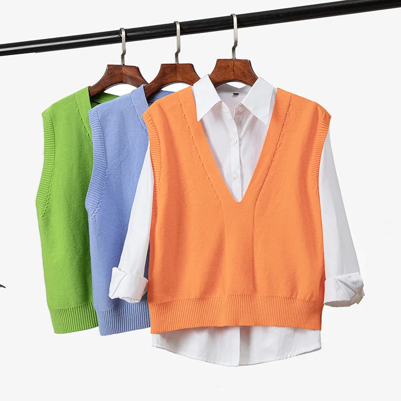 

NEEDBO Knit Vest Women Solid Sleeveless Jacket Women Vest Jackets Outerwear Autumn Spring Female Pullove Loose Casual Sweater