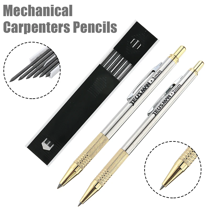 Juego de lápices mecánicos de 2mm/3mm, 2B, para carpinteros, constructores, lápiz mecánico con cables de repuesto para escritura y marcado de ingeniería