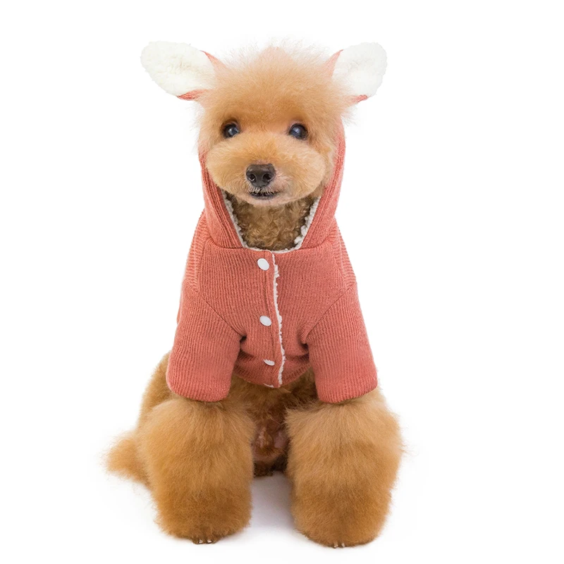 Осенне-зимняя новая милая Одежда для собак, хлопковое пальто с бархатными кроличьими ушками, декоративная теплая куртка, свитер с капюшоном, маленький медиумдог