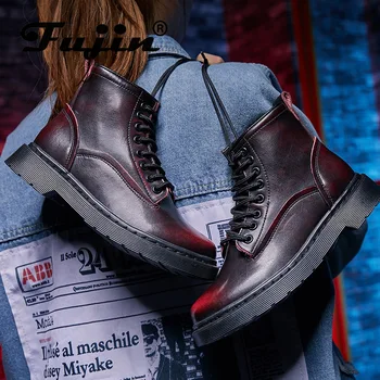 

Fujin Women Boots Genuine Leather Plush Soft Ankle Boots Warm 2020 Winter Boots Women Inside Waterproof Snow Shoes Riding Boots