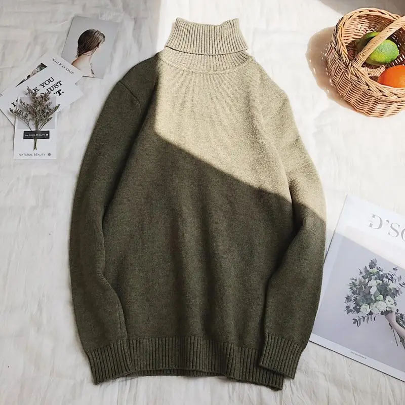 Популярный модный мужской свитер, однотонный пуловер с высоким воротом, вязаный джемпер, зимний мужской модный Повседневный Топ - Цвет: green