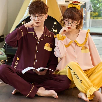 

Long Sleeve Korean Cartoon Cute Men's Home Clothes Lapel Cardigan Sweet Beauty Can Be Worn Outside Autumn Cotton Lovers Pajamas