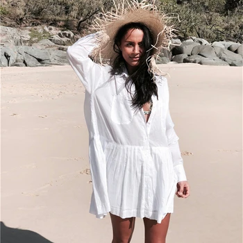 

2020 Sexy Beach Cover Up Swimsuit Women Swimwear White Beach Dress Tunic Pareo Bikini Cover-ups Bathing Suit Beachwear Summer