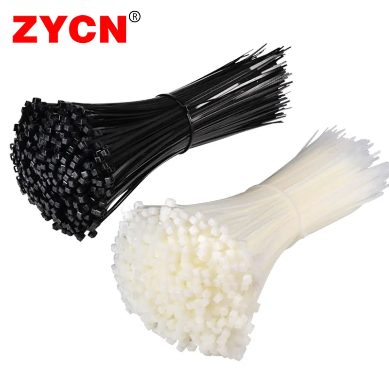 

ZYCN 250pc Nylon Cable Zip Tie Fasten Wrap Tie Color Black White Width: 4.6mm