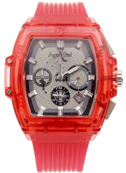 

Luxury Brand New Men StopWatch Chronograph Watch Plastic Steel Glass Transparent Gent Unico date Sport Watches Black Red Tonneau